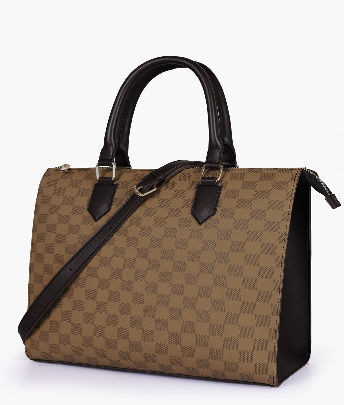 Brown checkered on-the-go handbag