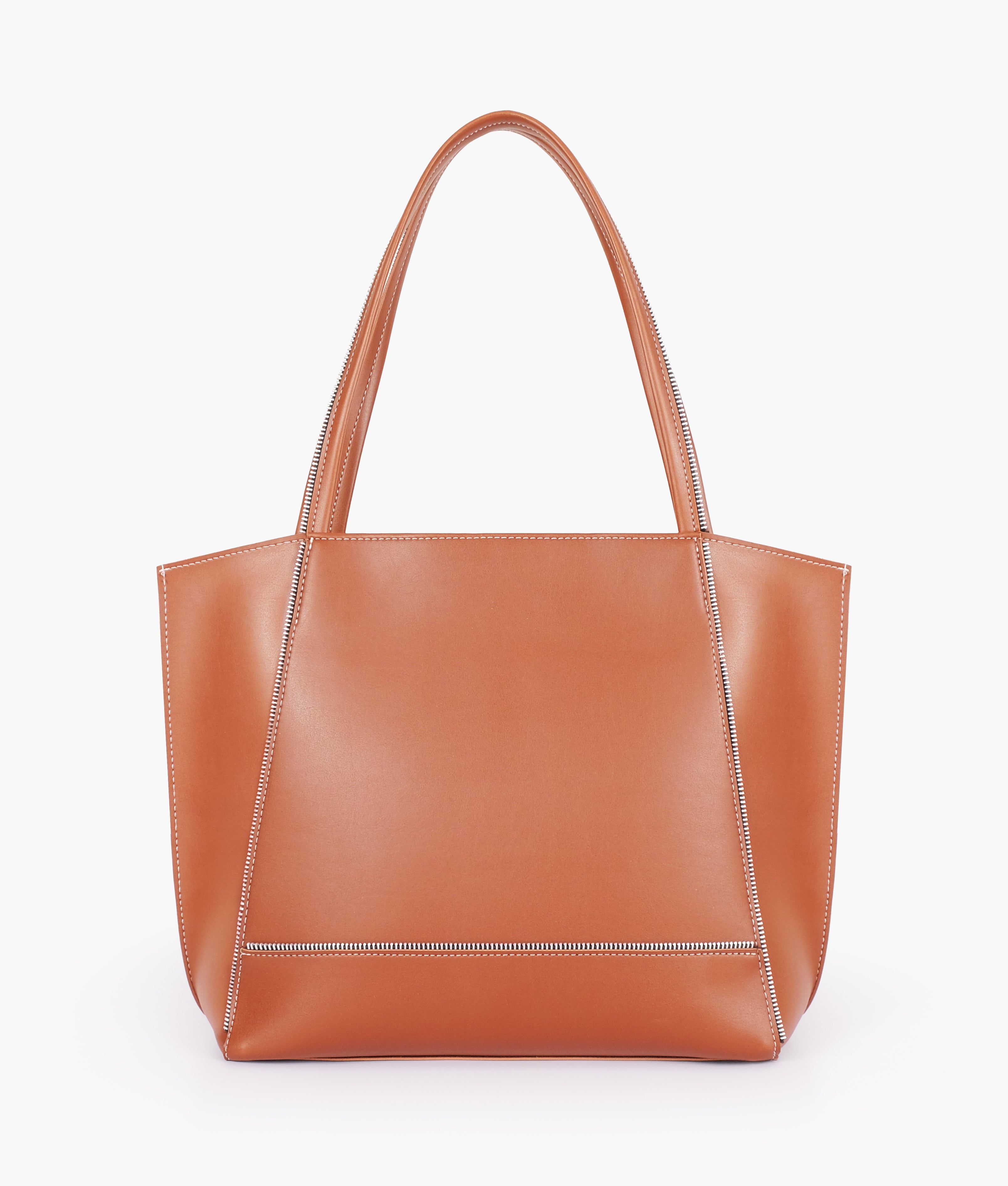Brown color block tote bag