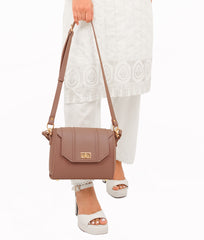 Brown compact top-handle cross-body bag