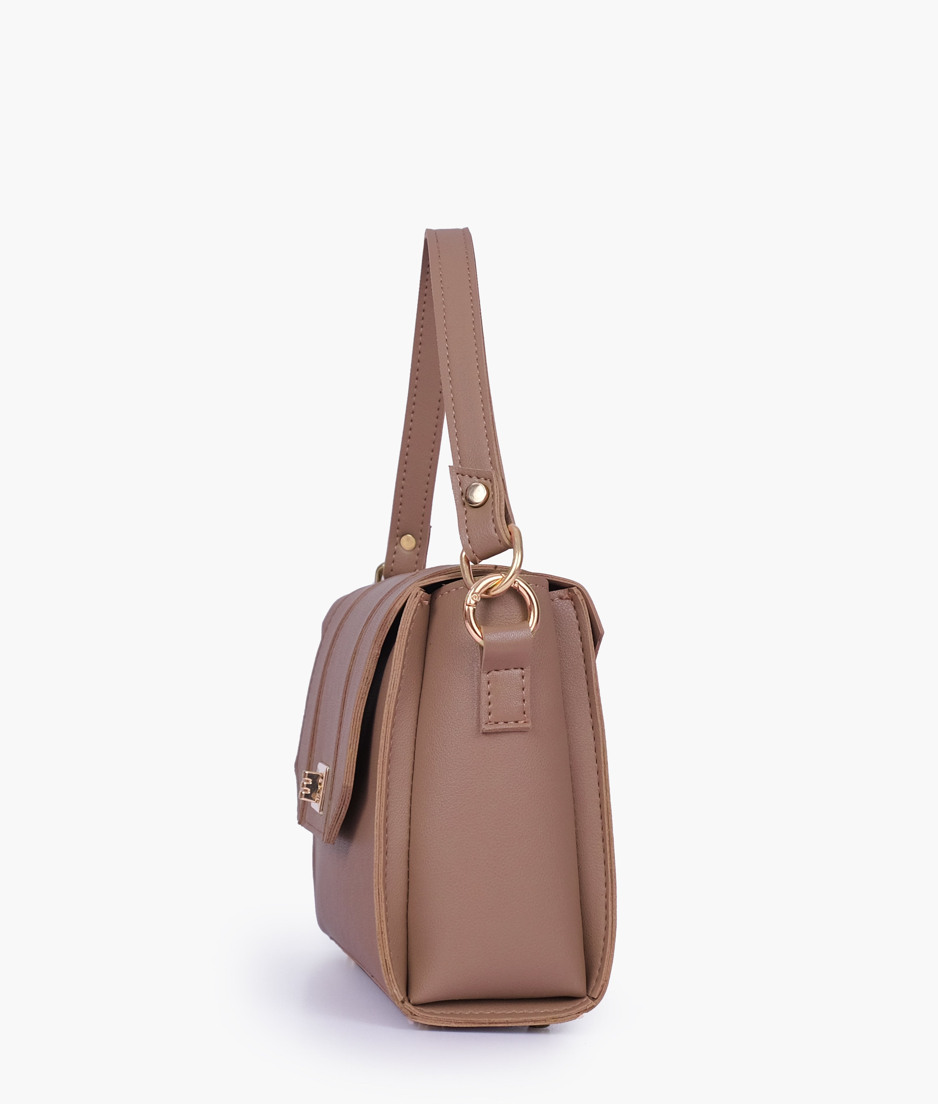 Brown compact top-handle cross-body bag