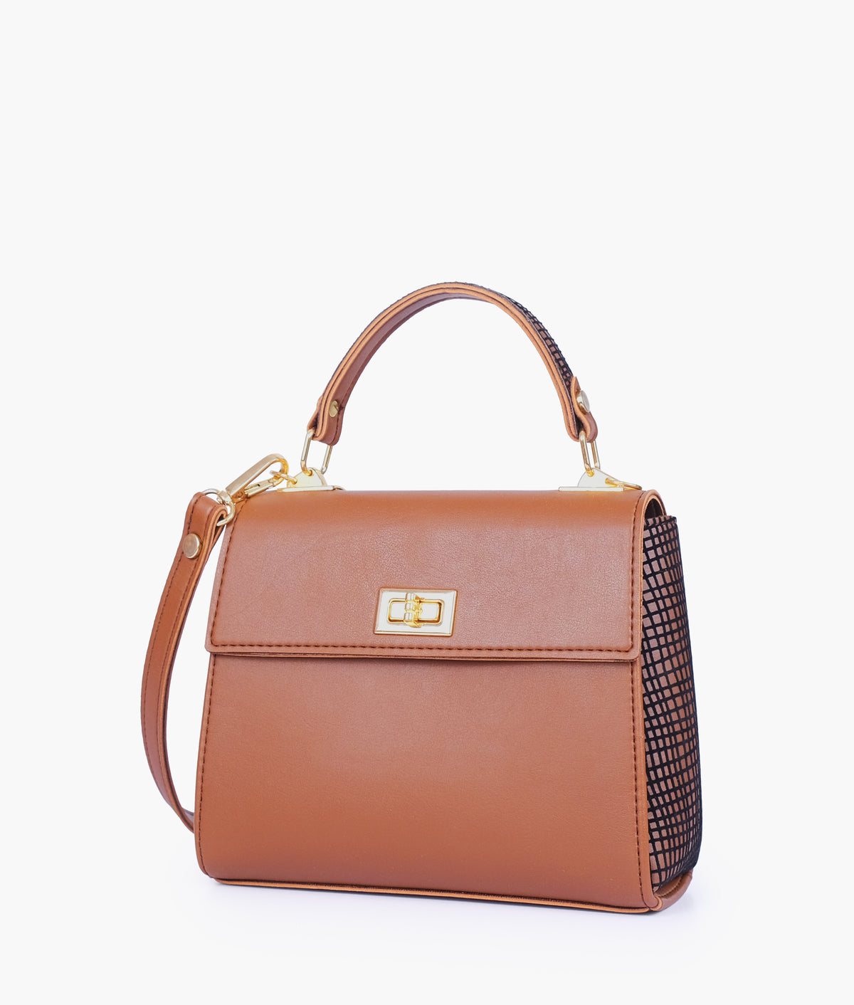 Brown criss-cross top-handle bag