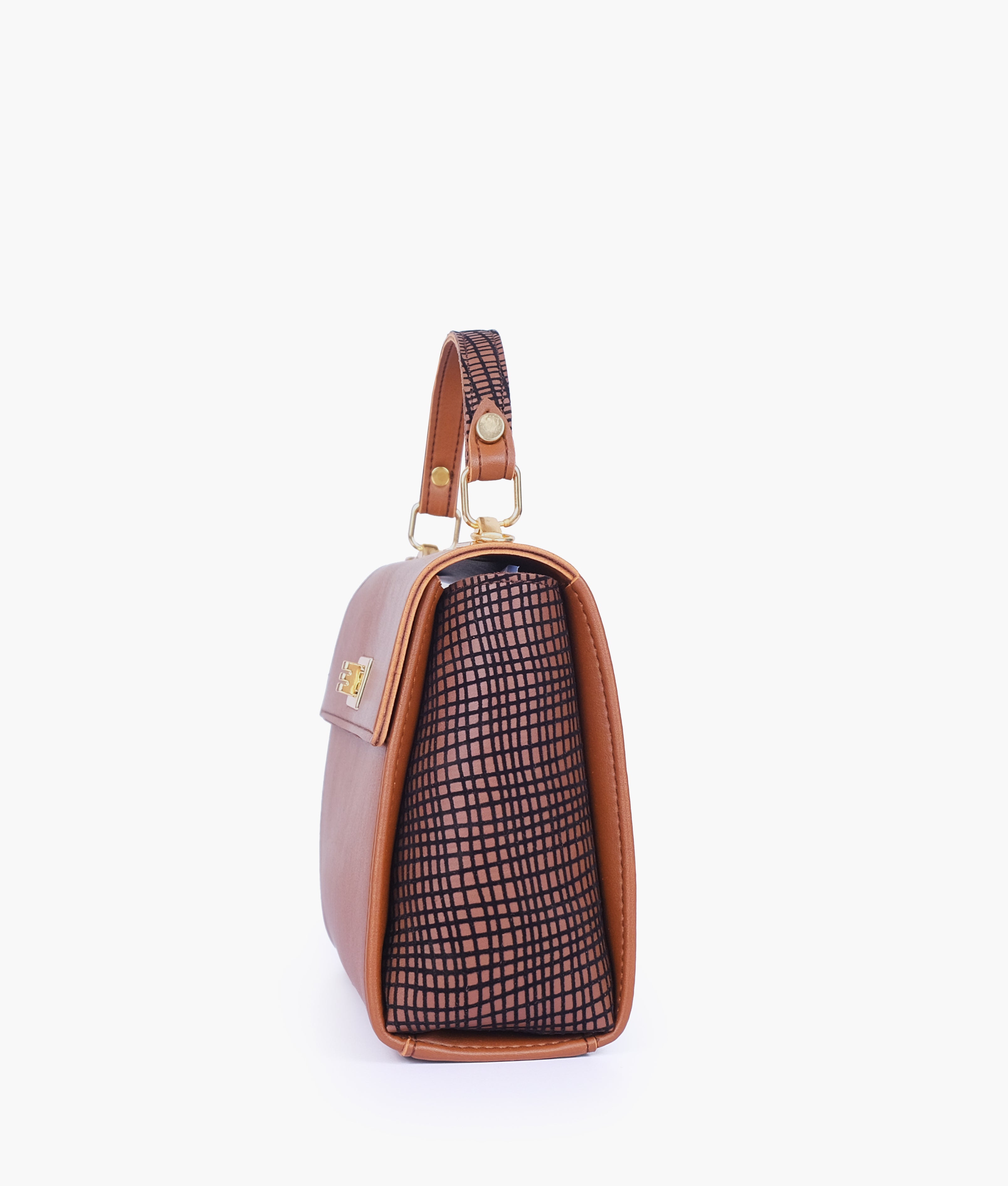 Brown criss-cross top-handle bag