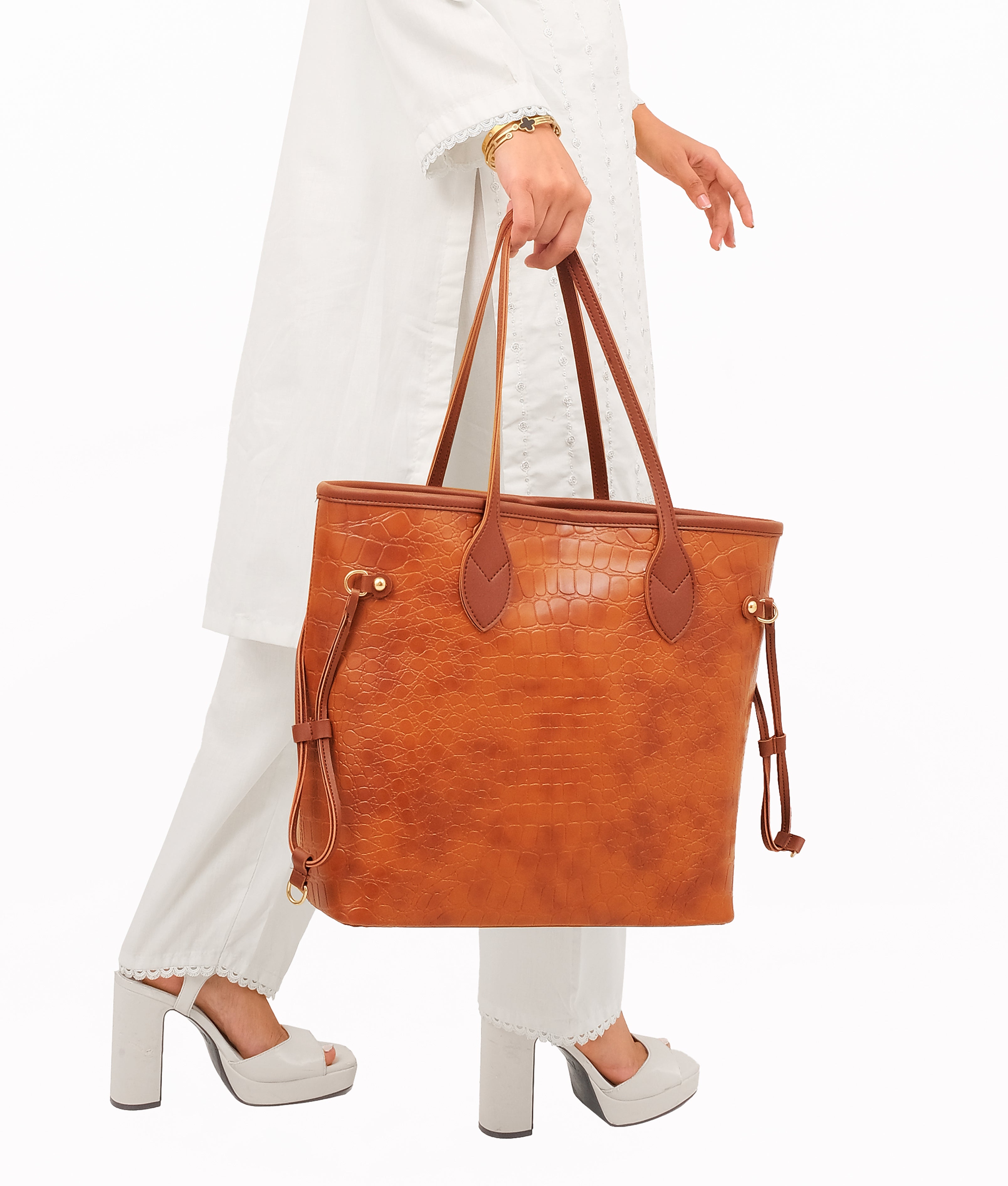 Brown crocodile neverfull tote bag