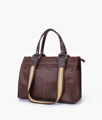 Brown dual-pocket mini tote bag