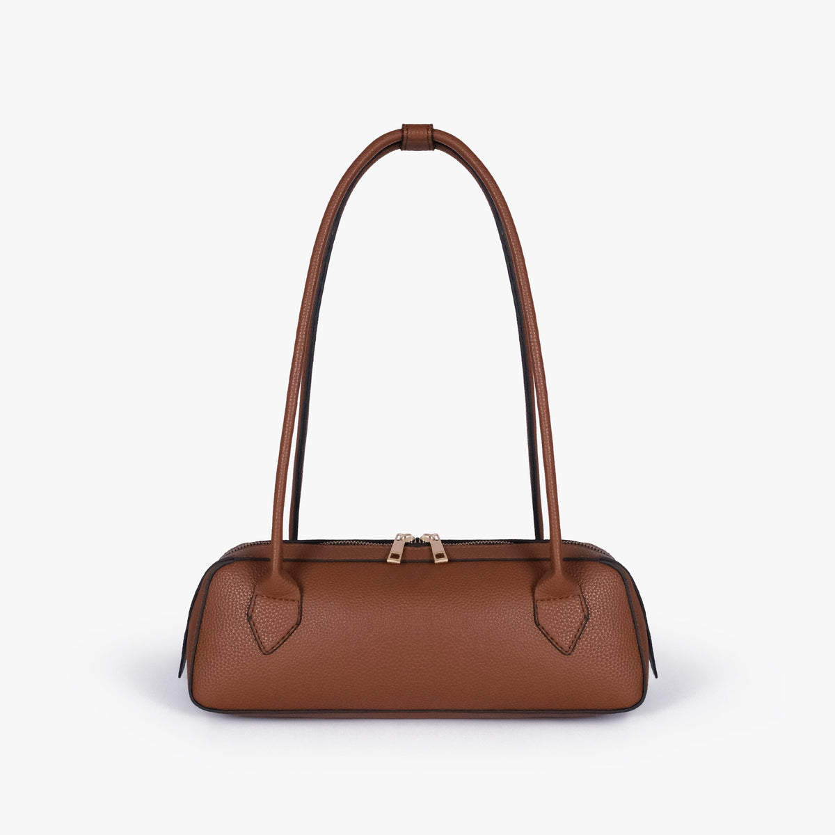 Back view of brown east-west baguette bag