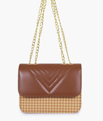 Brown houndstooth chain cross-body bag