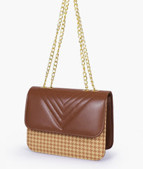 Brown houndstooth chain cross-body bag