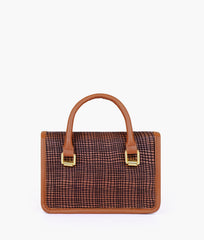 Brown patterned cross-body with flap