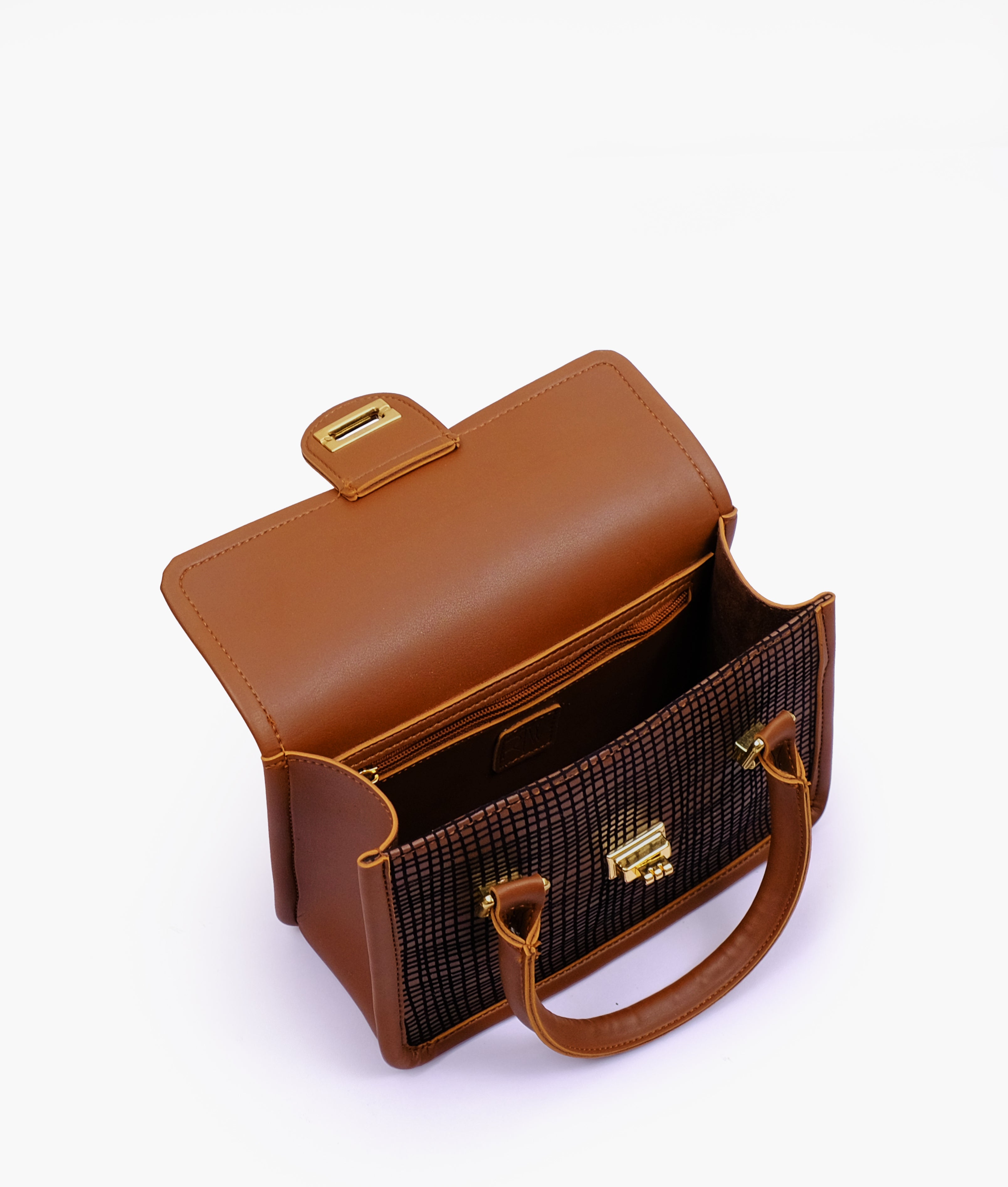 Brown patterned cross-body with flap