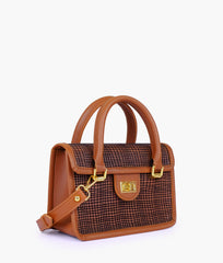 Brown patterned cross-body with flap