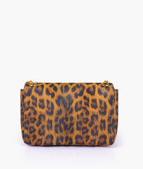 Brown printed mini bag with chain