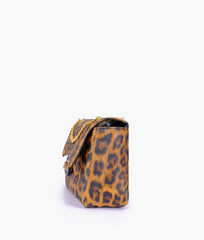 Brown printed mini bag with chain