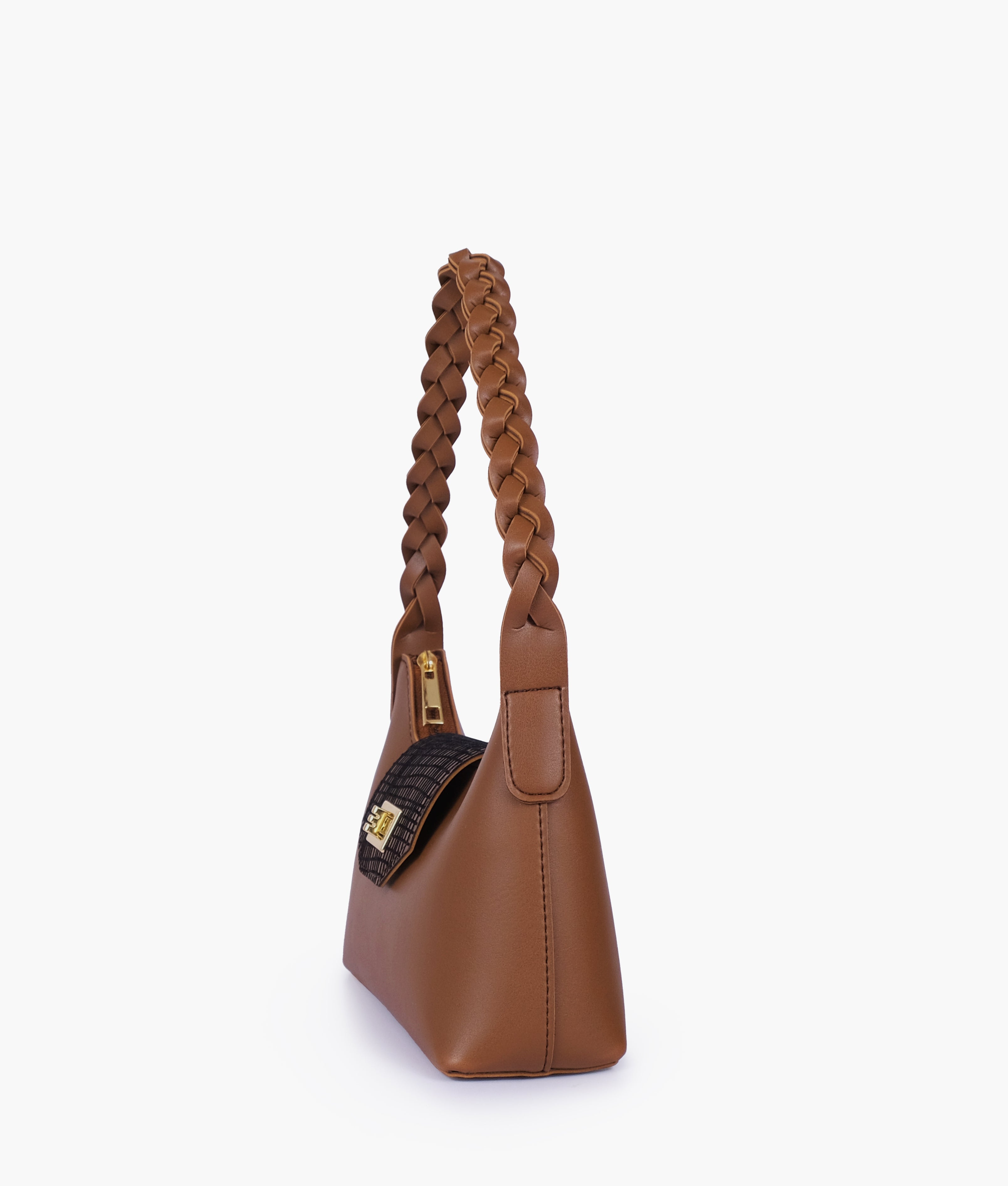 Brown purse with braided strap