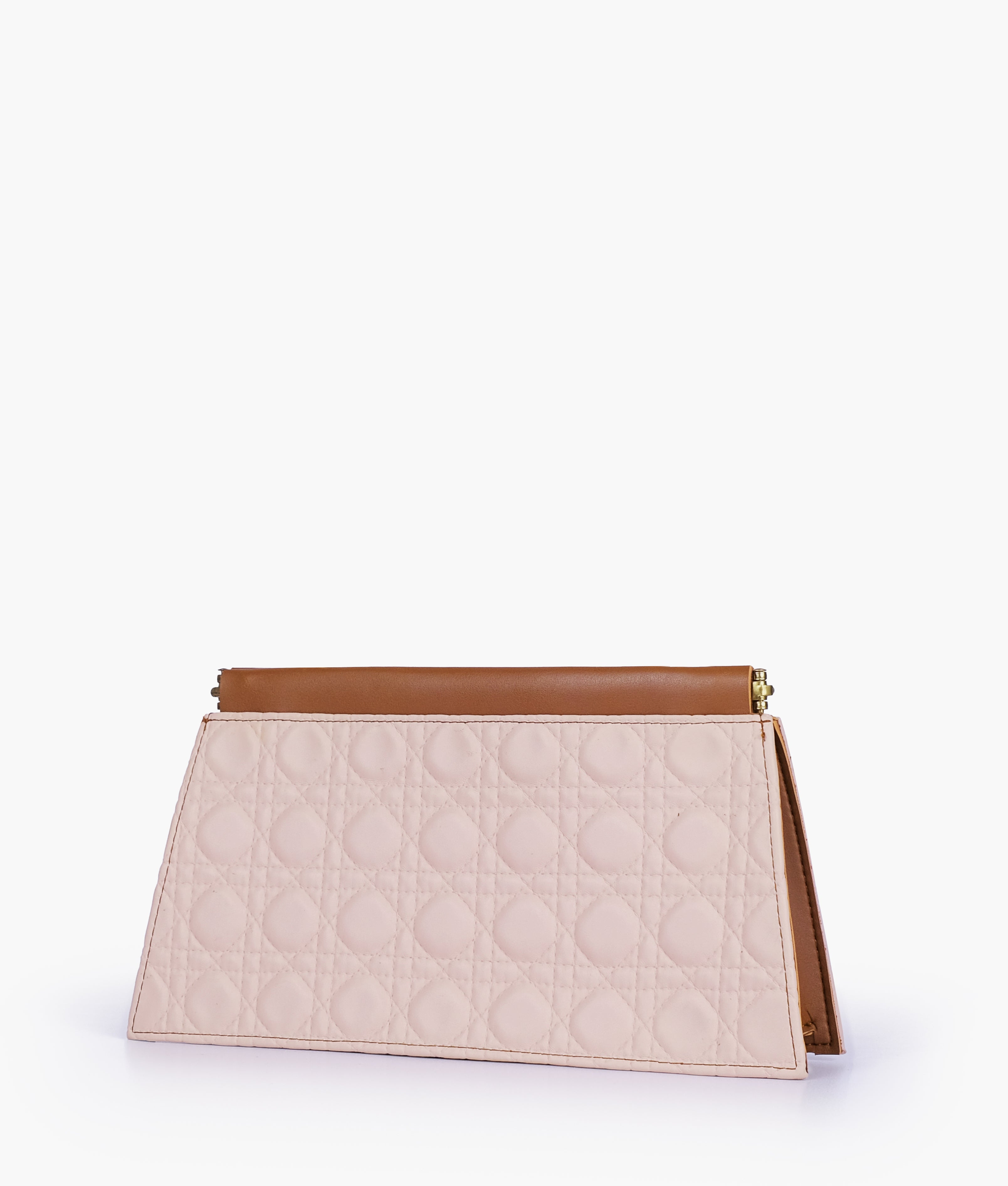 Brown quilted evening clutch with snap closure