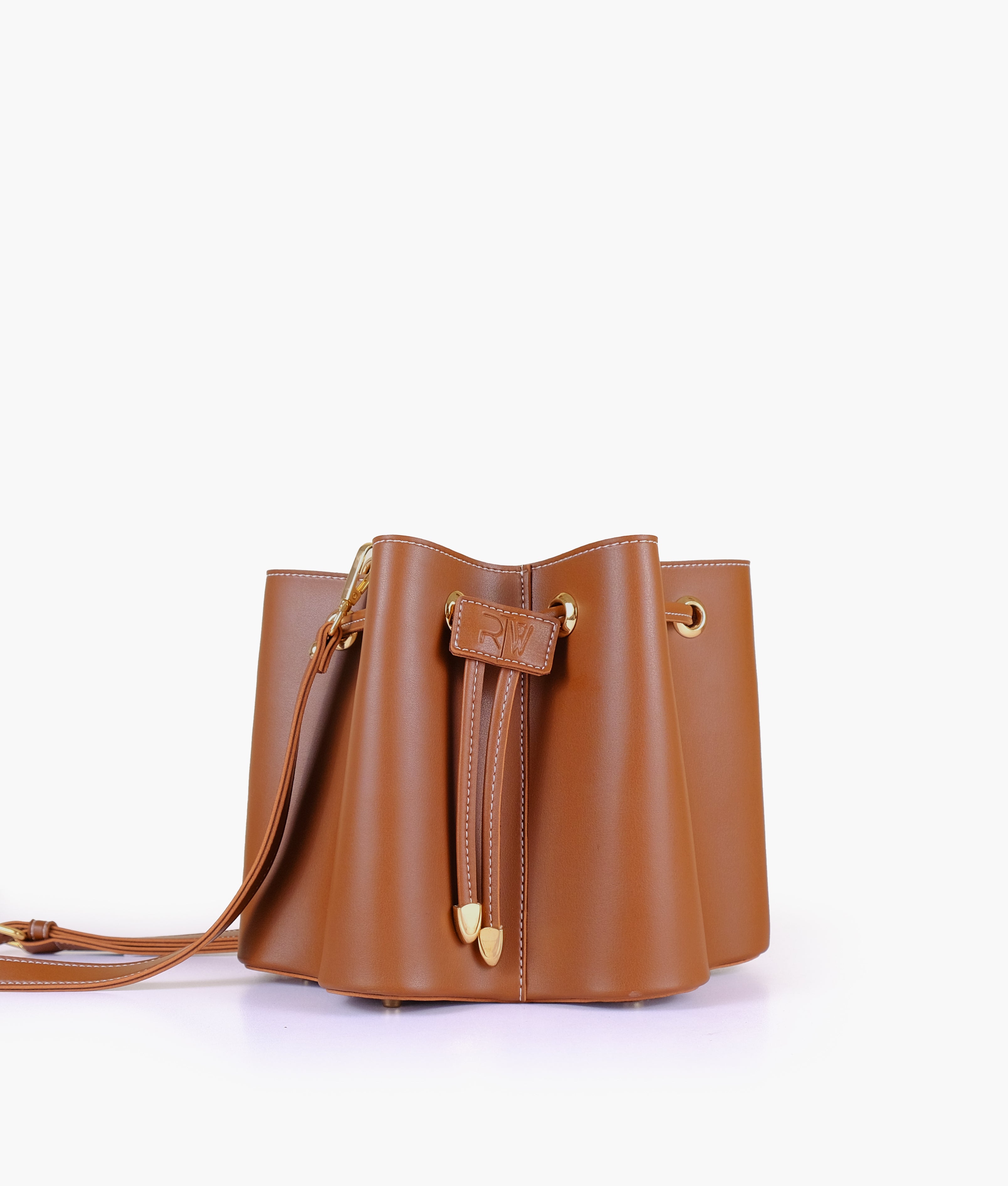 Brown star drawstring bucket bag