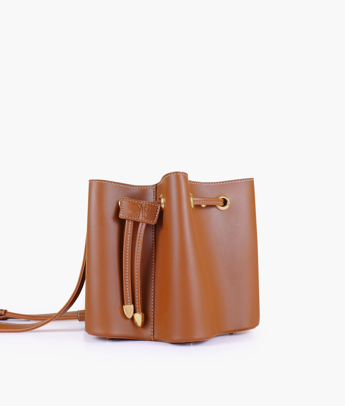 Brown star drawstring bucket bag