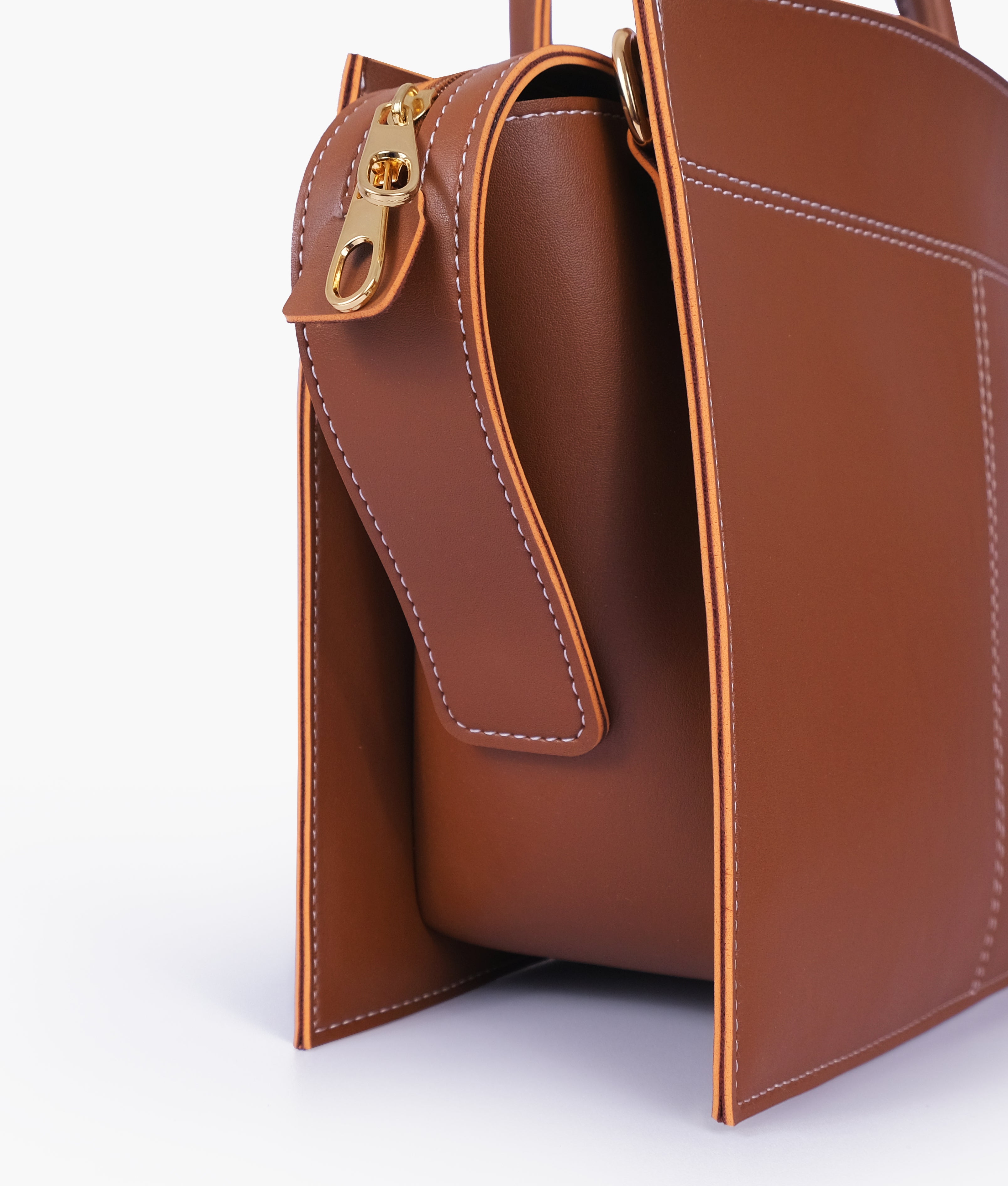 Brown trapeze top-handle bag