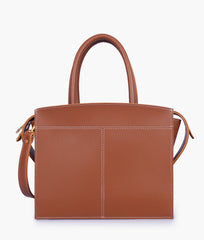 Brown trapeze top-handle bag