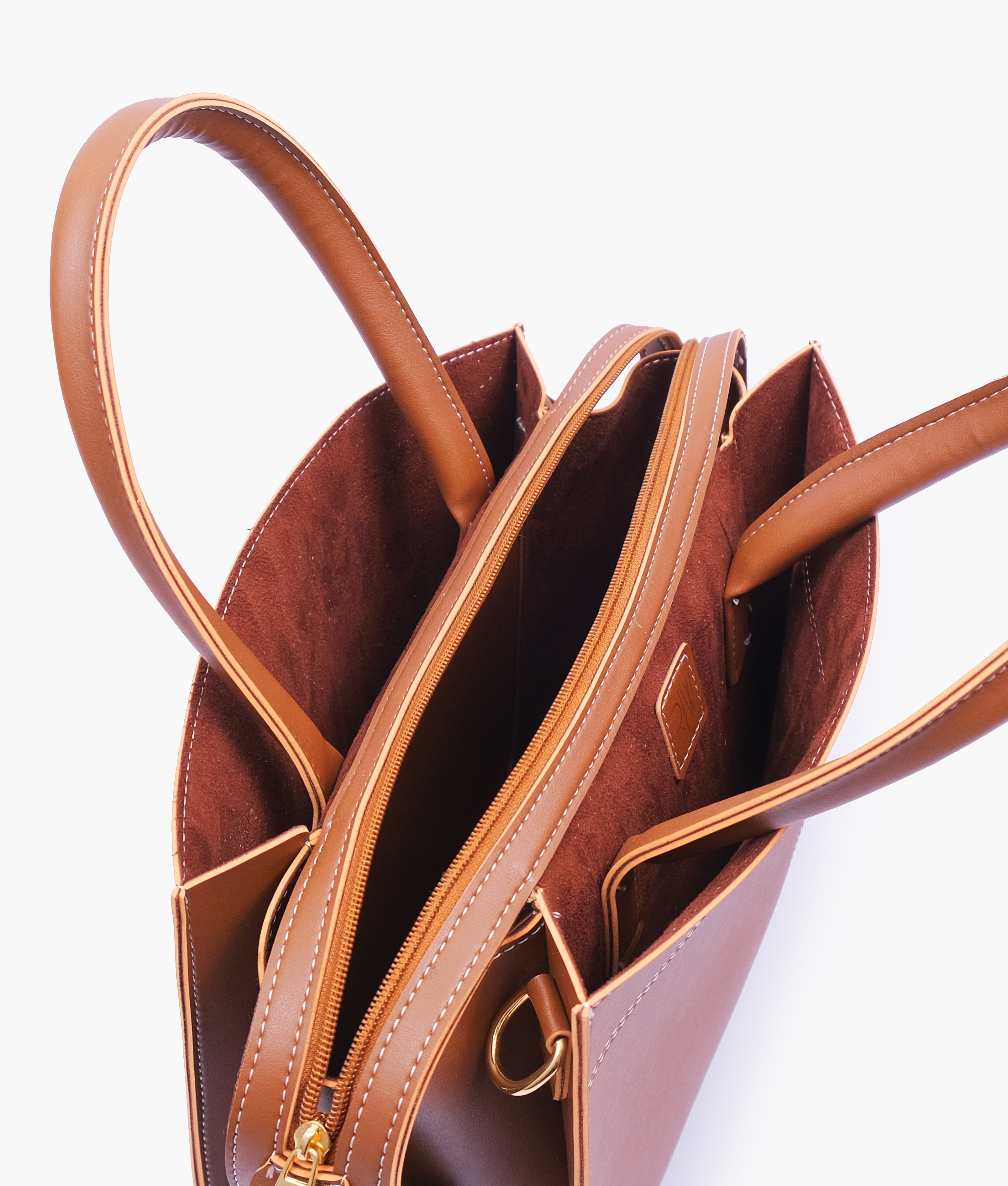 Brown trapeze top-handle bag