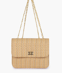 Brown woven chain cross-body bag