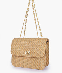 Brown woven chain cross-body bag