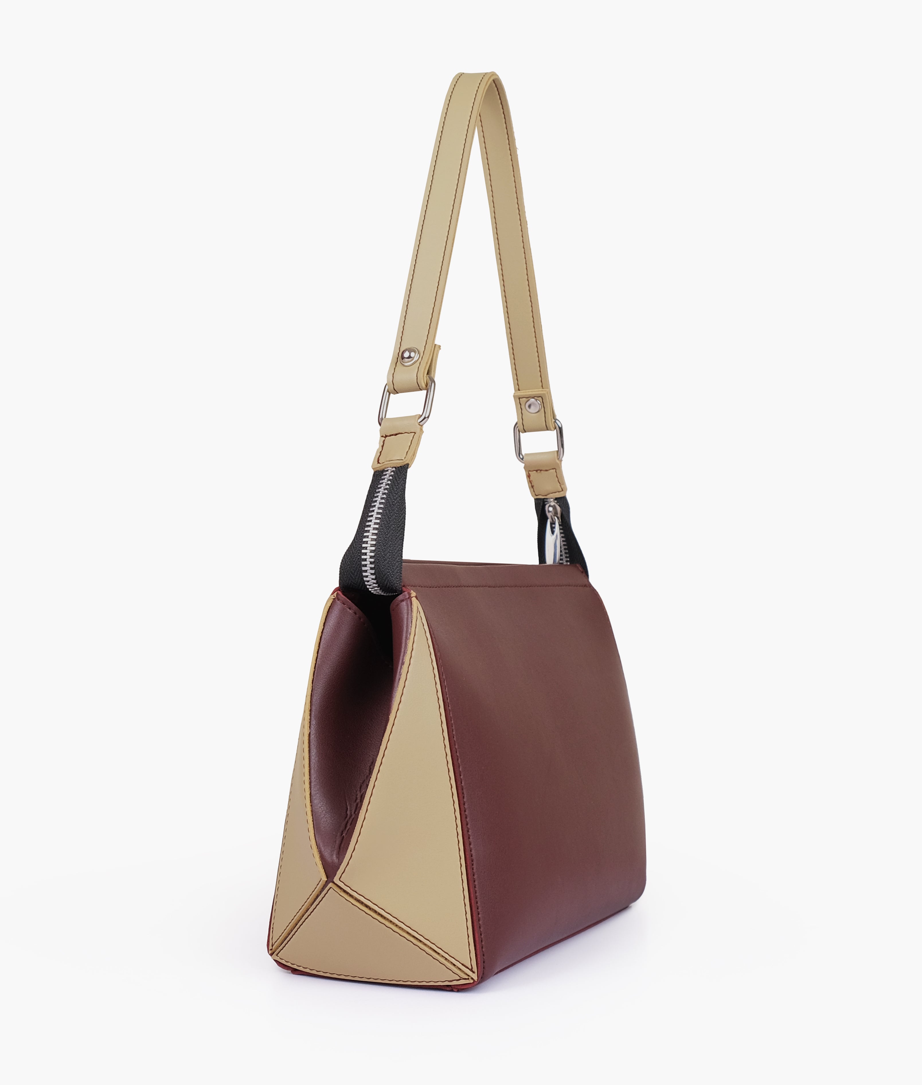 Burgundy and off-white trio twist handbag