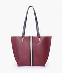 Burgundy centre-stripe tote bag