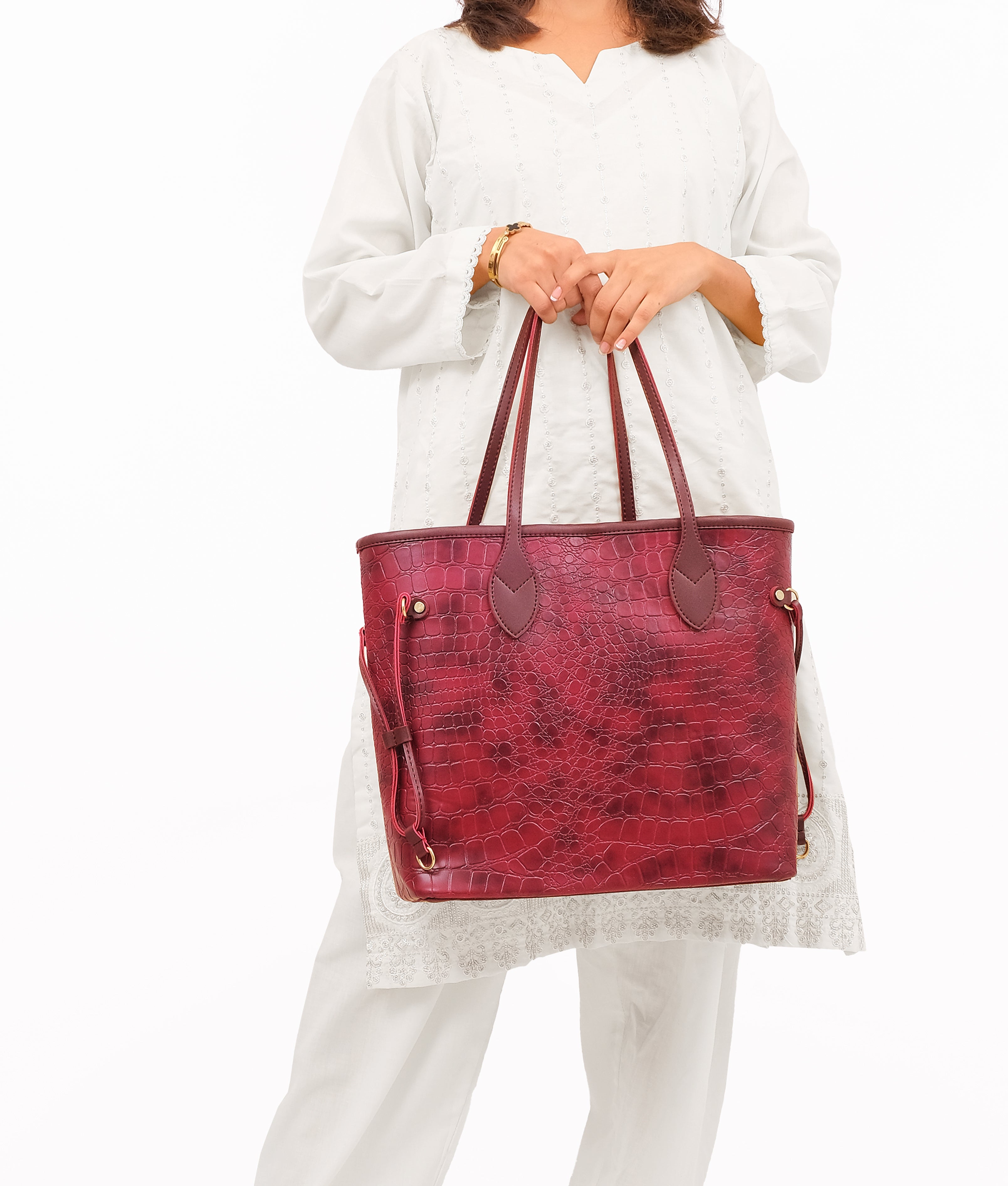 Burgundy crocodile bag best sale