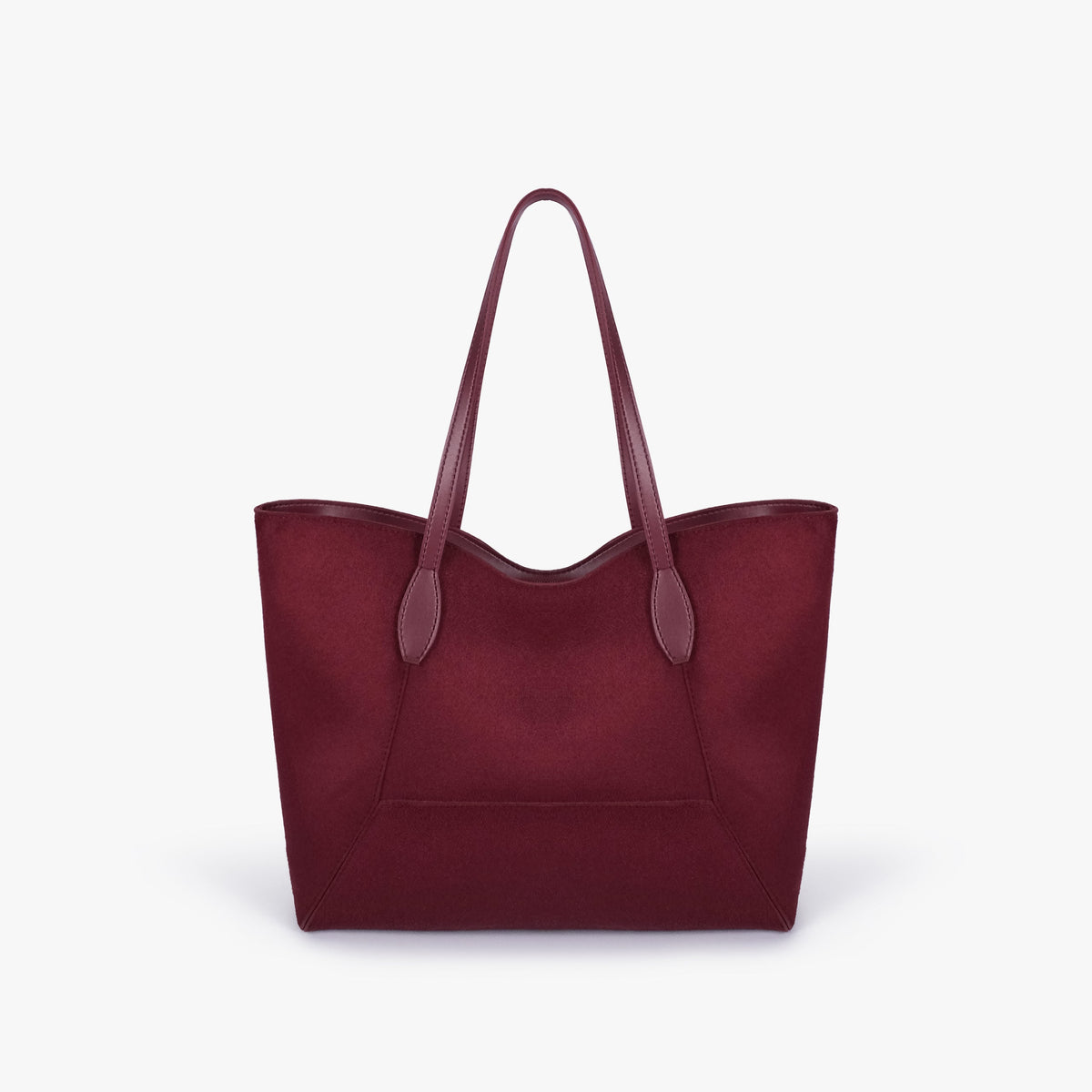 Back view of Burgundy suede Arc tote bag