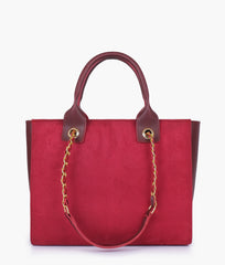 Burgundy suede chain handle tote