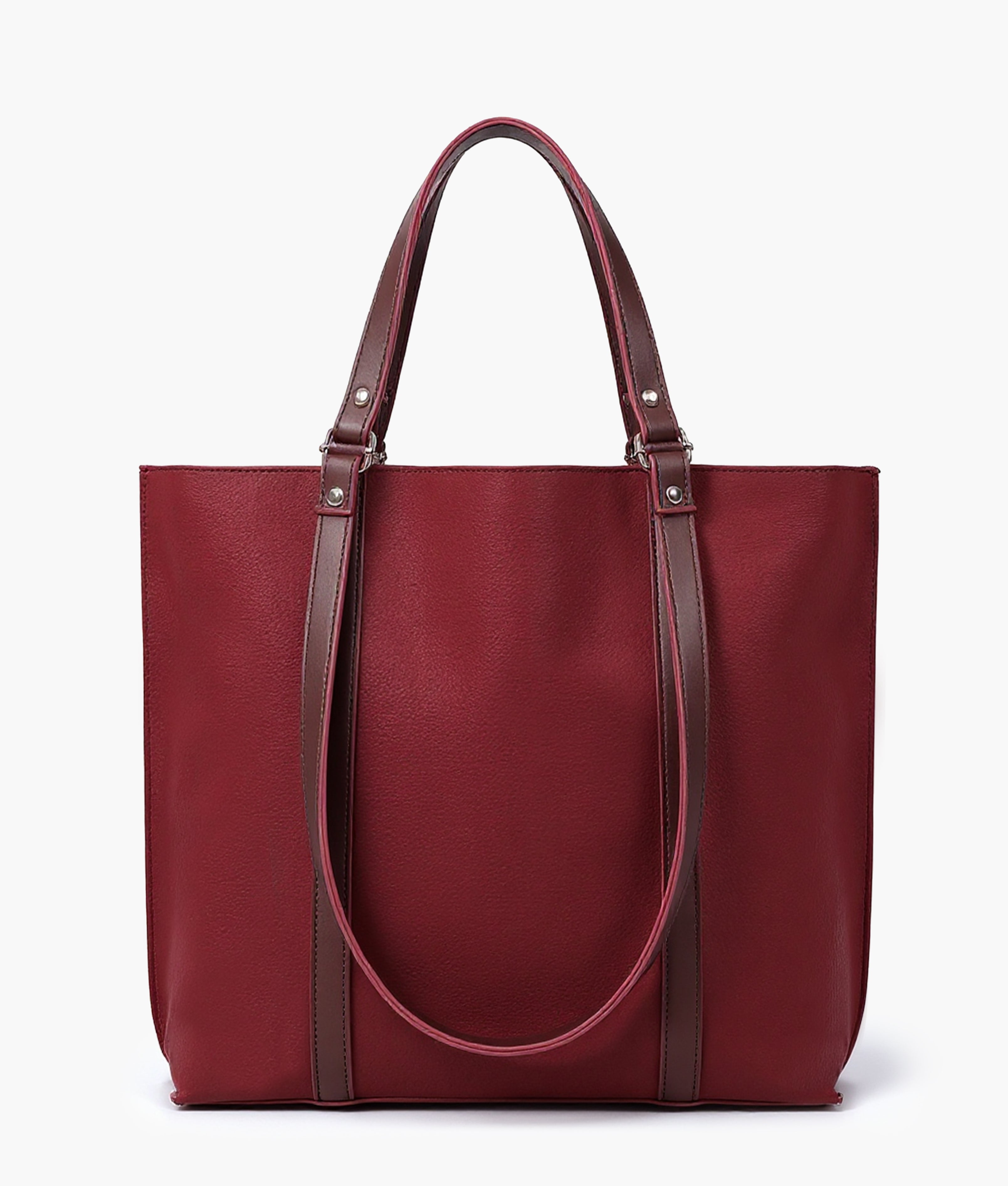 Burgundy suede double-handle tote bag