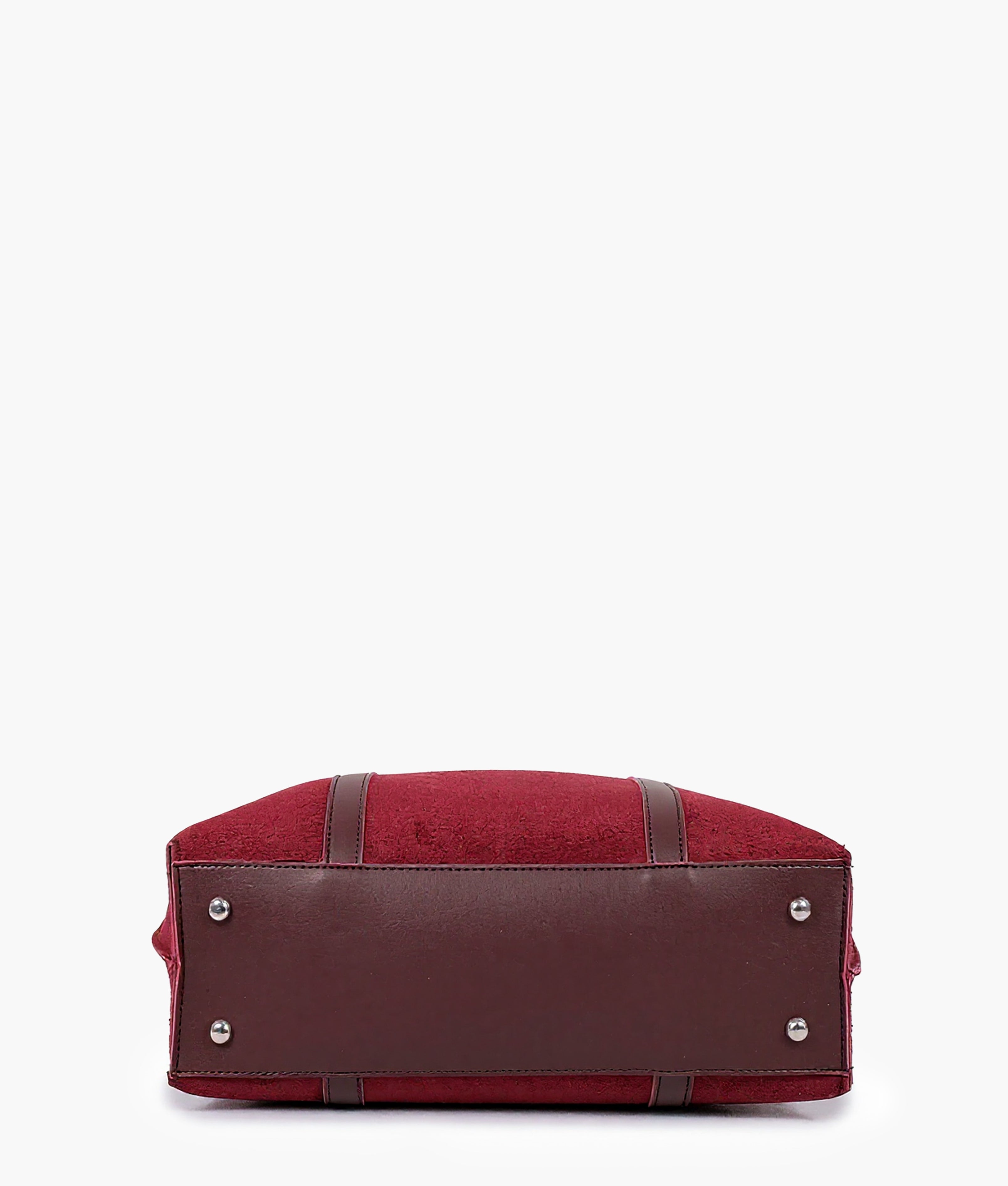 Burgundy suede double-handle tote bag