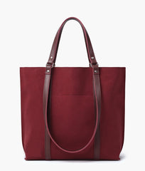 Burgundy suede double-handle tote bag