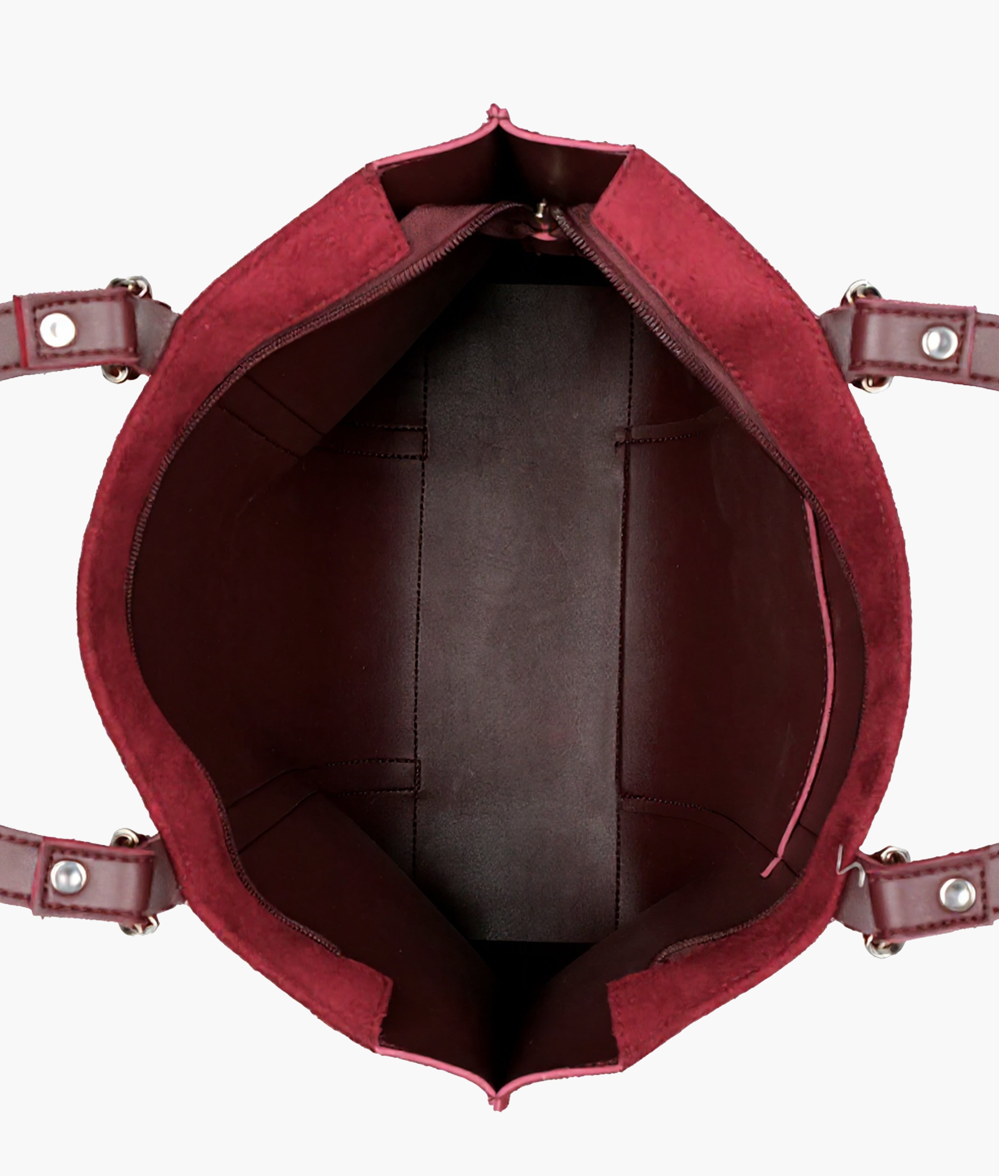 Burgundy suede double-handle tote bag