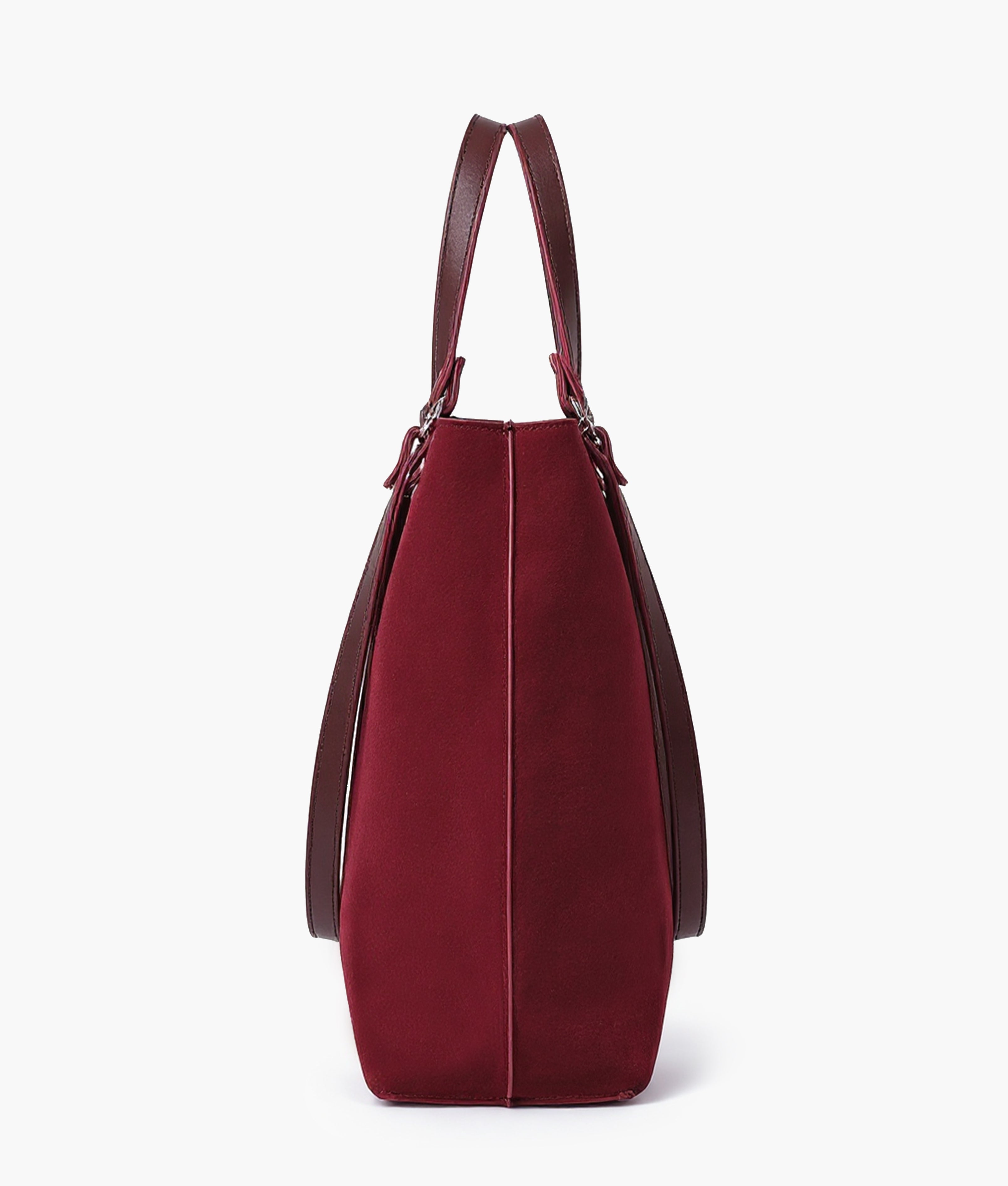 Burgundy suede double-handle tote bag
