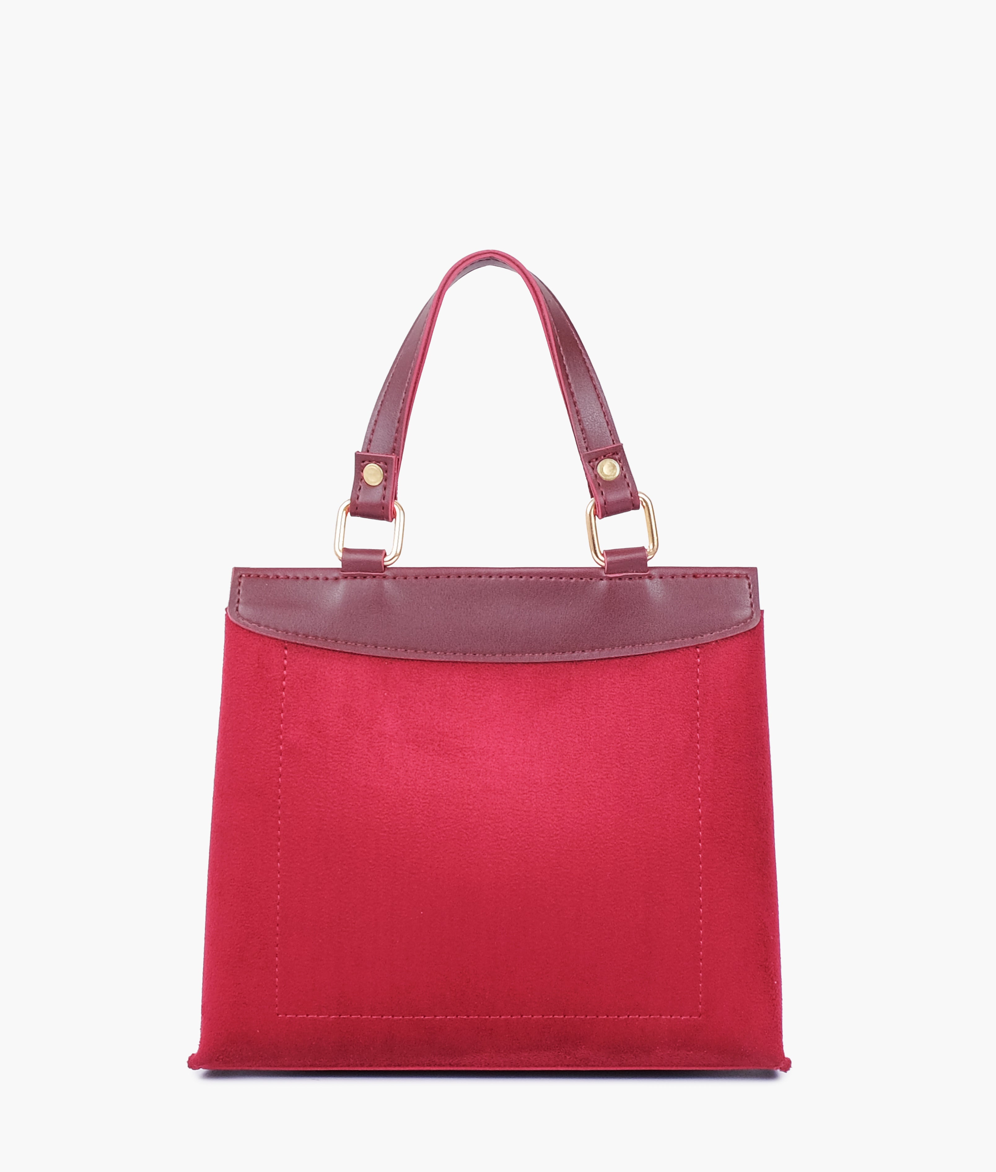 Burgundy suede front lock top-handle mini bag