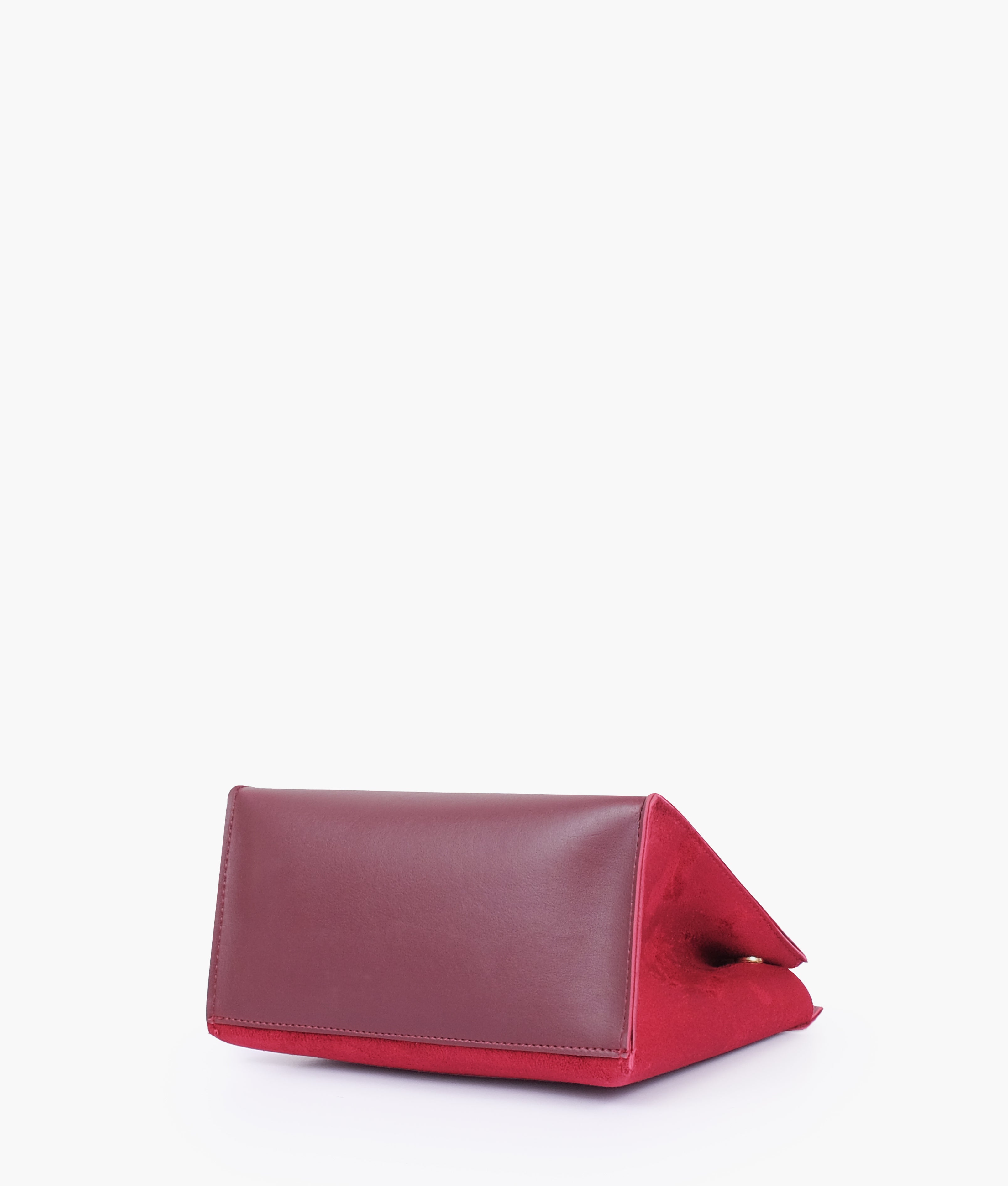 Burgundy suede front lock top-handle mini bag