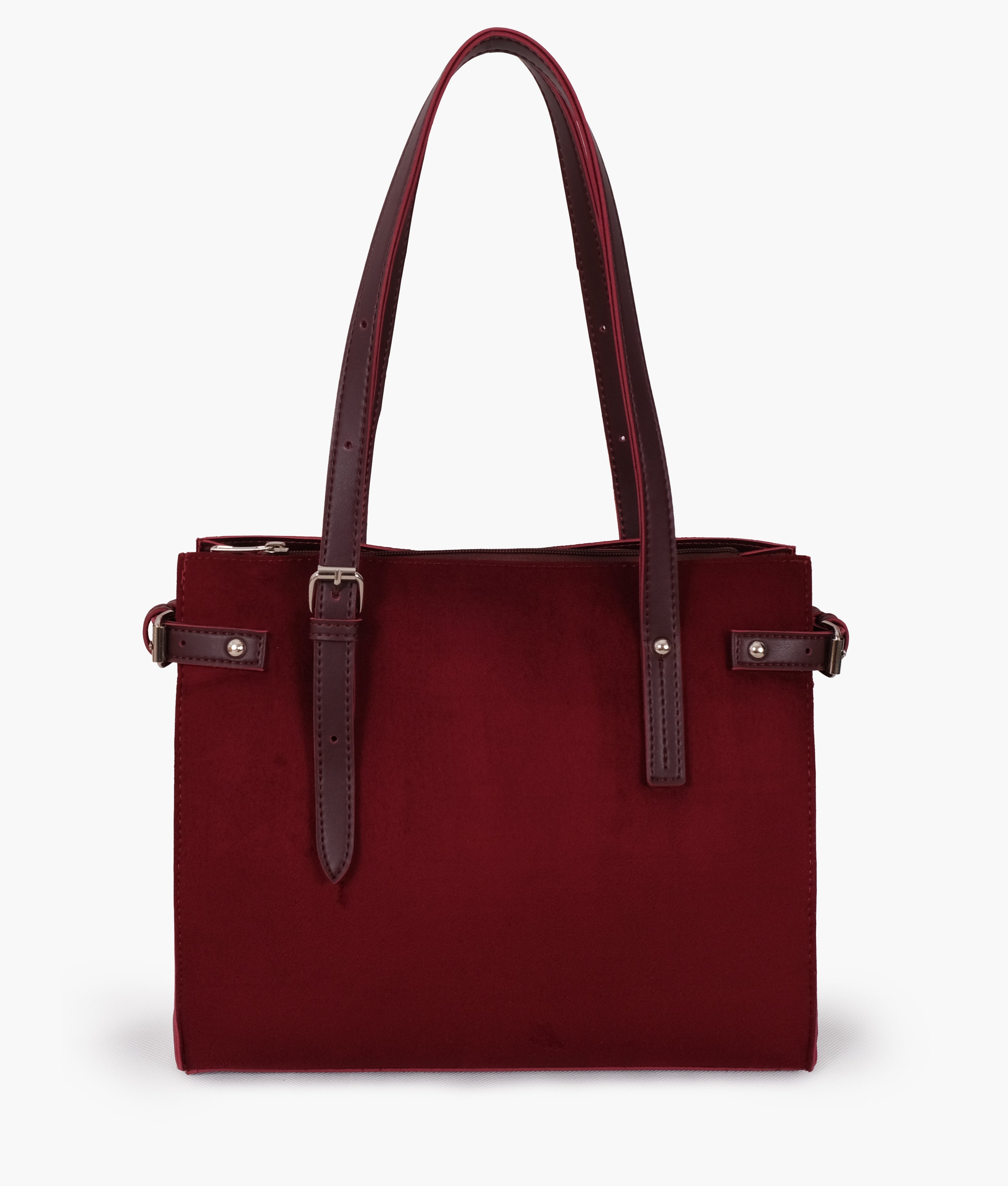Burgundy suede satchel tote bag
