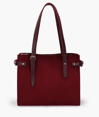 Burgundy suede satchel tote bag