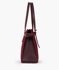 Burgundy suede satchel tote bag