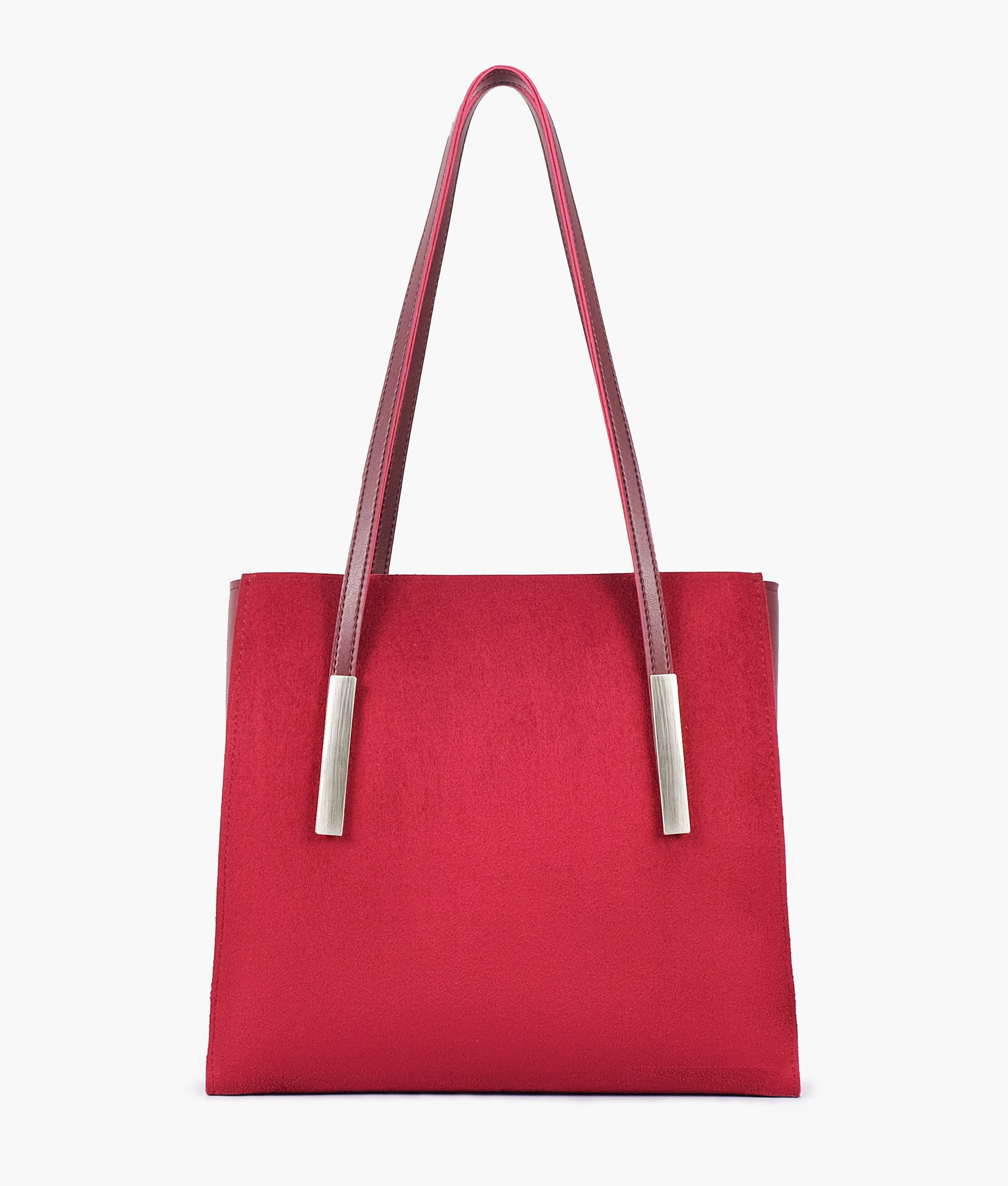 Burgundy suede zipper shoulder bag with long handle