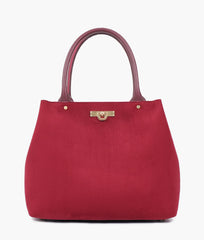 Burgundy suede zipper tote bag