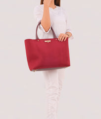 Burgundy suede zipper tote bag