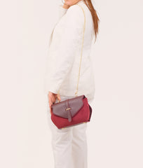 Burgundy top-handle hexagon bag