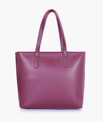 Burgundy tote bag with detachable pouch