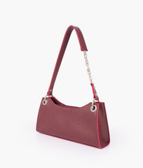 Burgundy weaved elongated chain handle purse