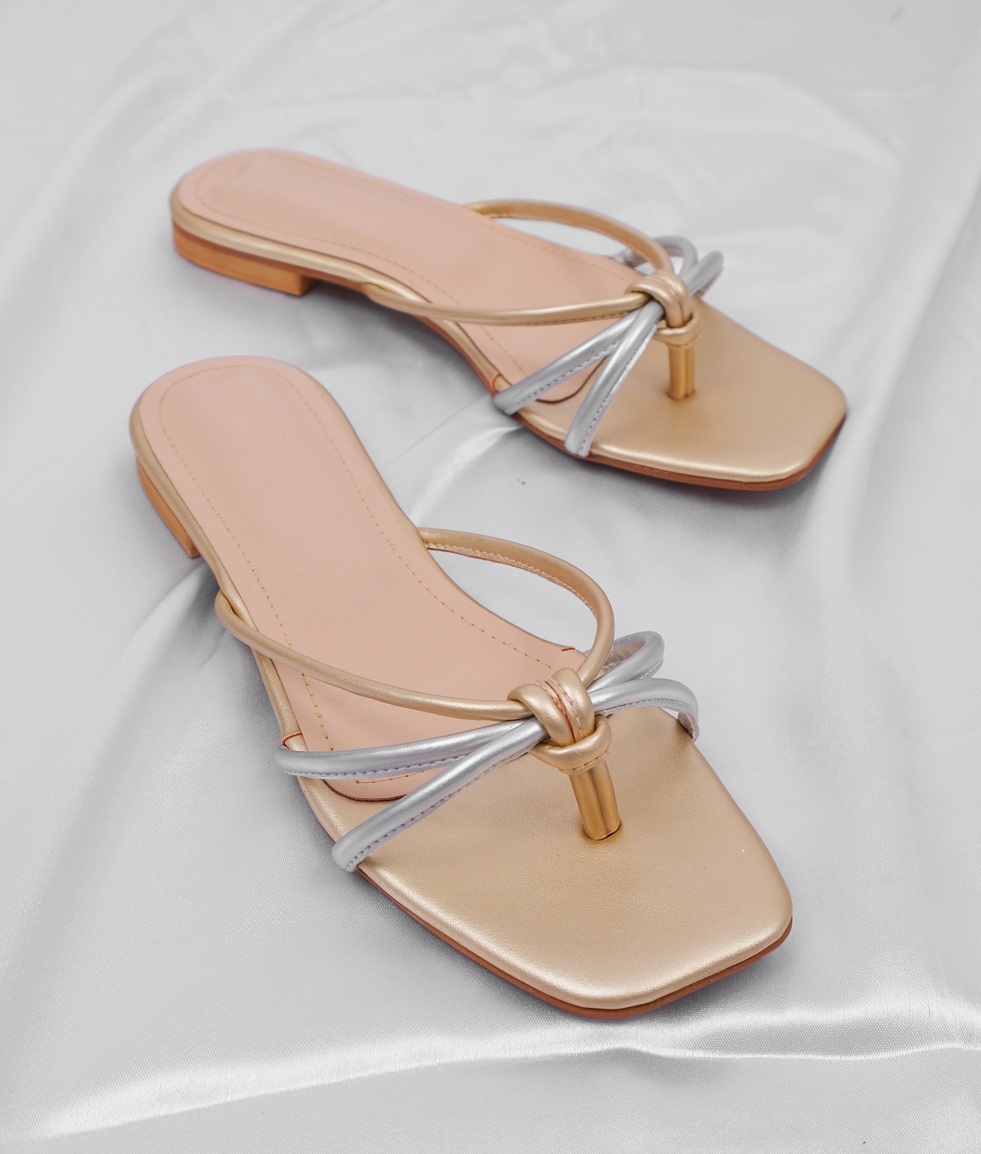 Casual golden thong sandals