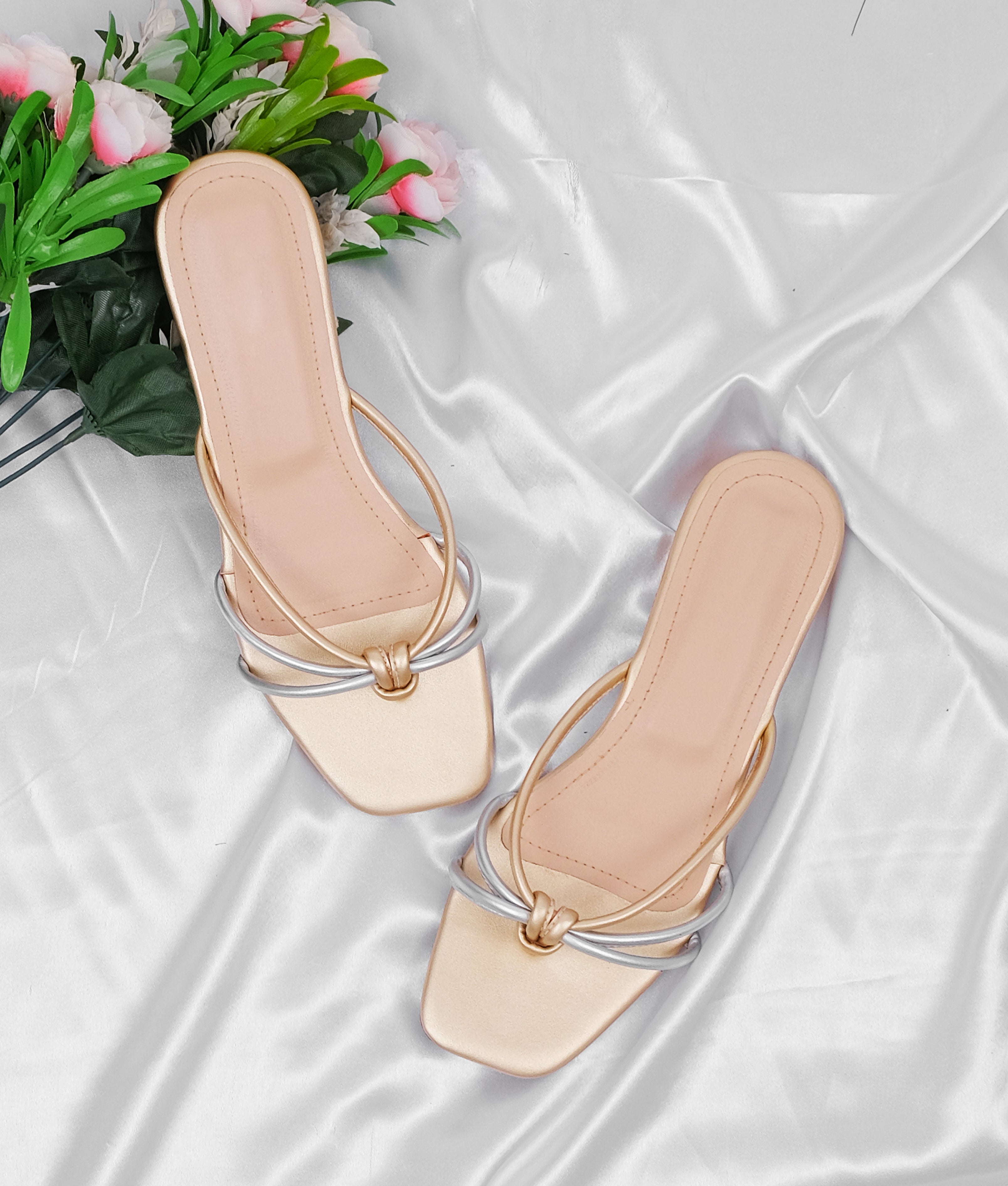 Casual golden thong sandals