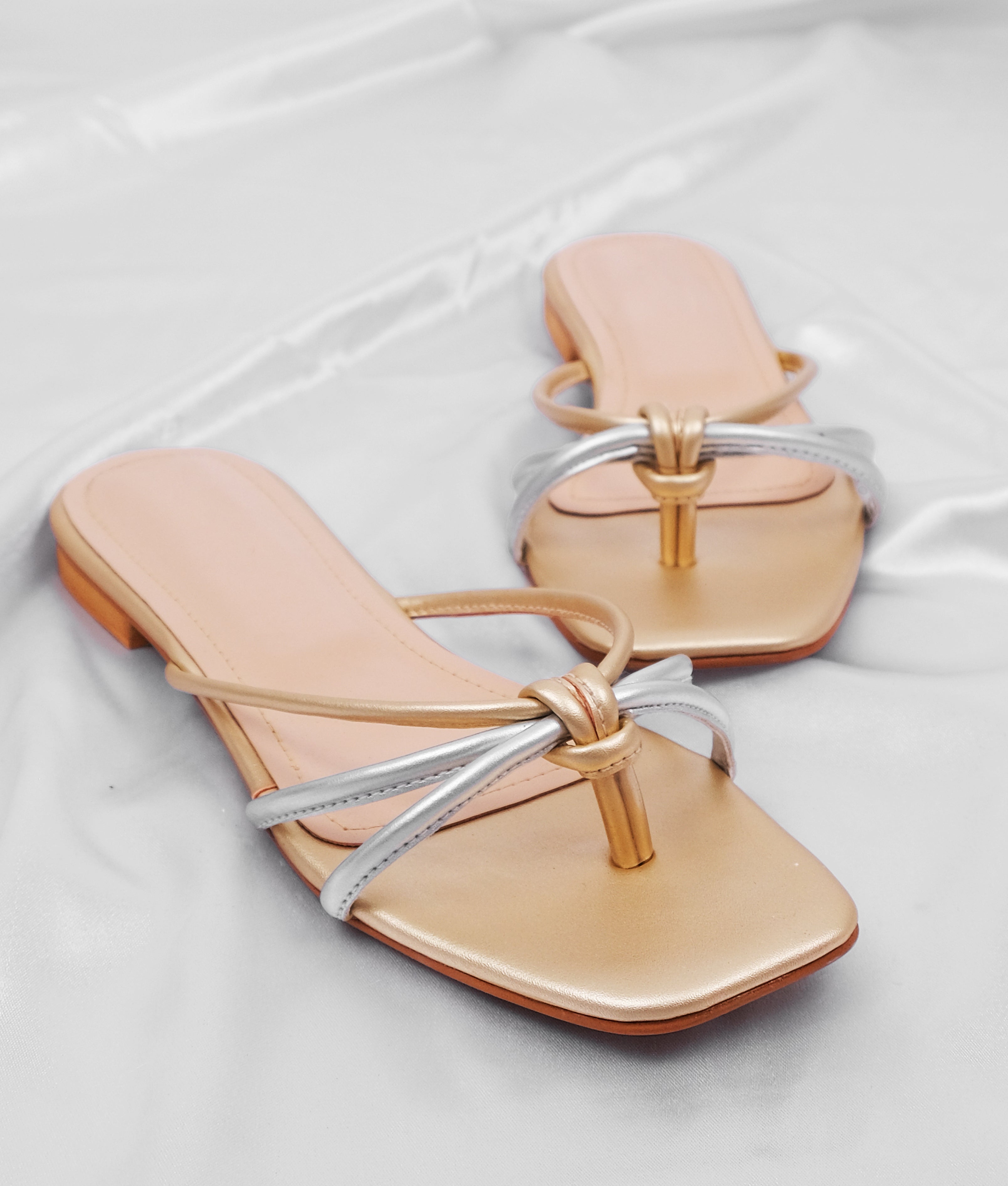 Casual golden thong sandals