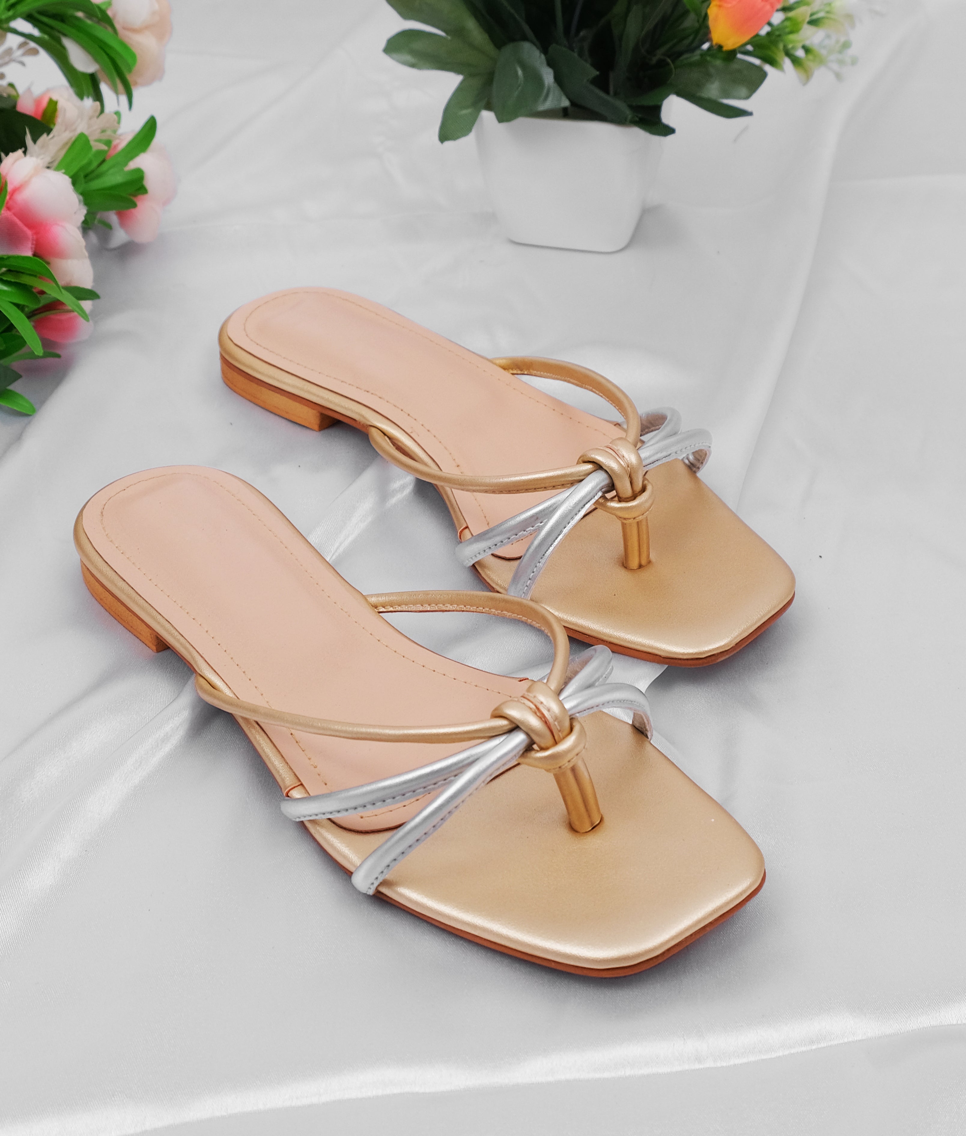 Casual golden thong sandals